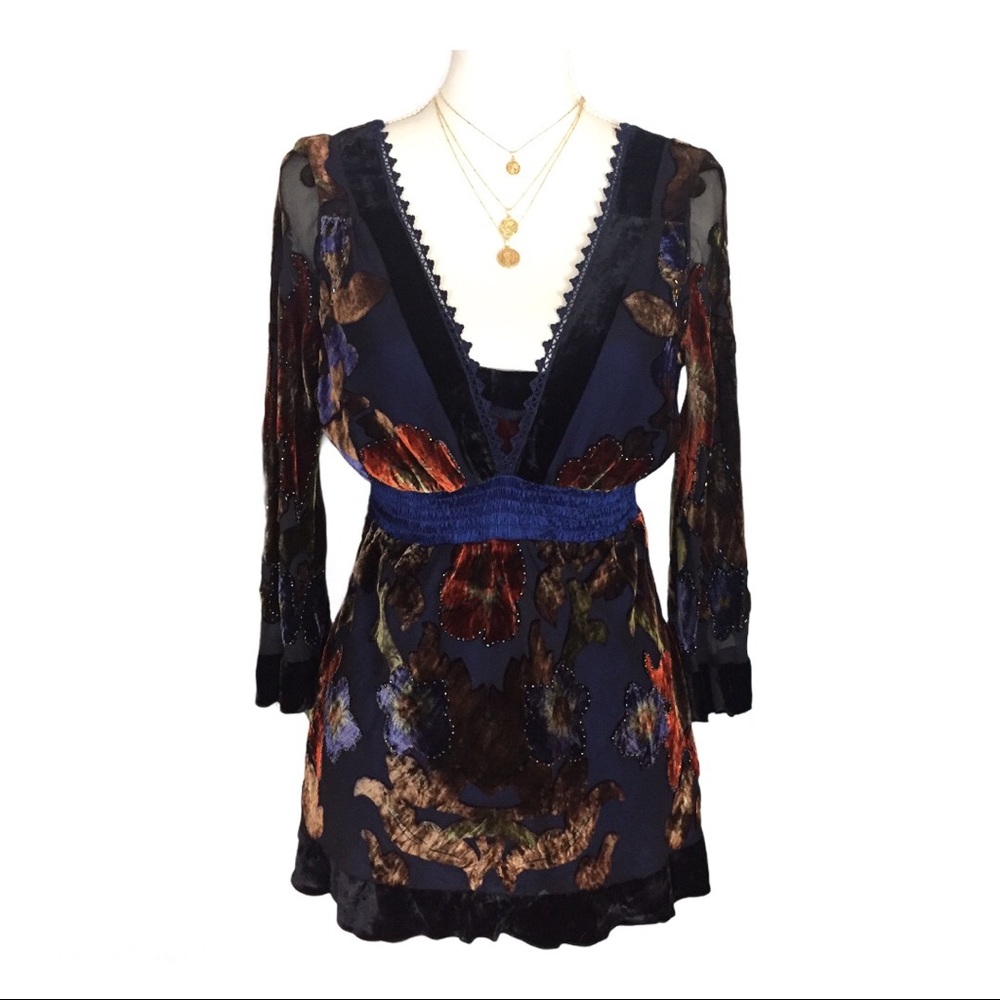 Hale Bob Beaded Silk Crush Velvet Lined Blouse